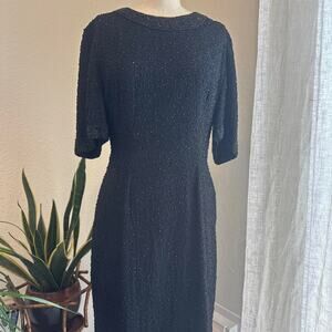 Mark & John by Gopal Women’s Medium Dress Black Beaded Short Sleeve 80s Cocktail